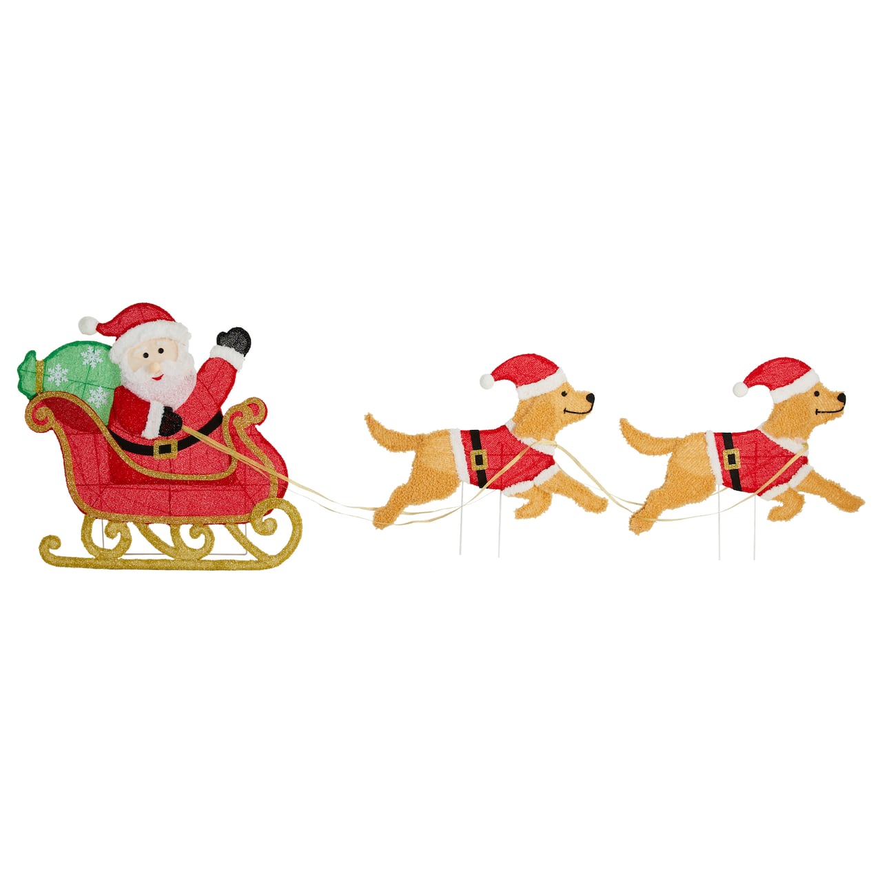 Glitzhome® 90.5"L Lighted Christmas 2D Fabric Dog with Santa Sleigh Outdoor Decor